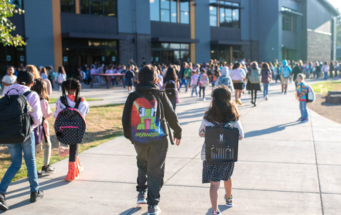First day of school King Elementary students walking